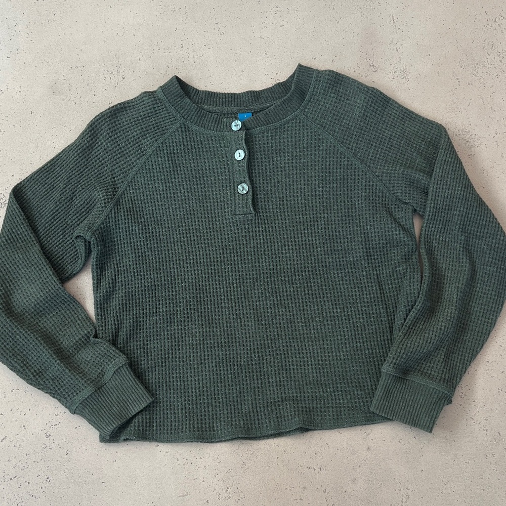 Old Navy Olive Green Waffle Henley Sweater Small